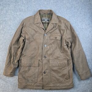 VTG Members Only Leather Jacket Mens M Chore Coat Brown Field Blanket Lined Wool